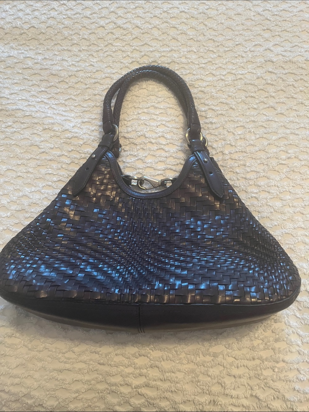 Cole Haan Woven Leather Shoulder Bag - Navy Blue Leather - Picture 2 of 12